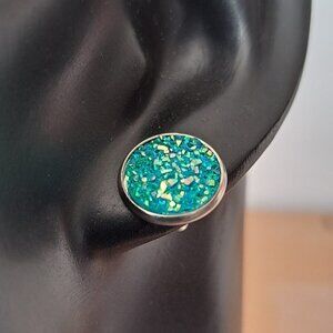 2/$17 Round Druzy Crystal Earrings Silver Blue Turquoise Sparkle Mothers